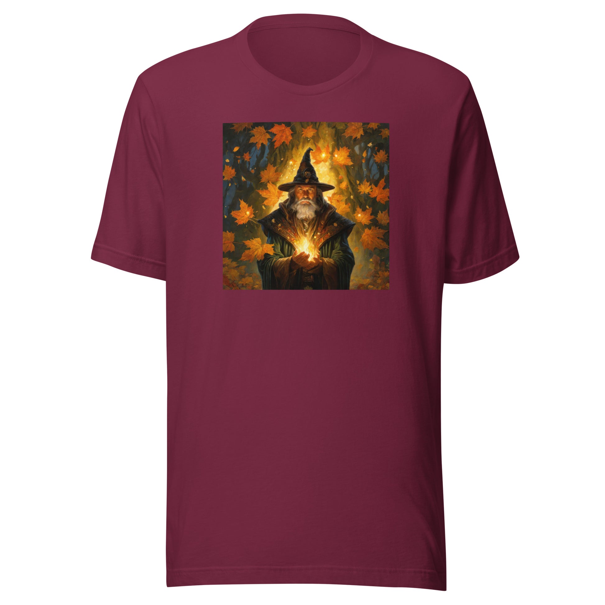 Autumn Wizard Making Fall Leaves Men's Graphic Tee Maroon