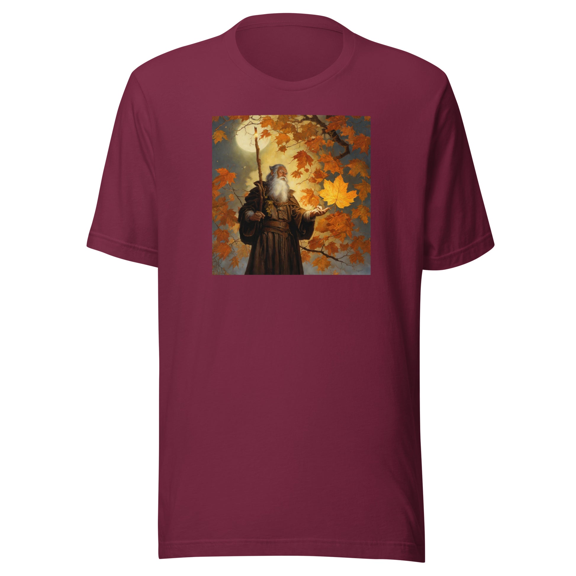 Mage Conjuring Fall Leaves Men's T-Shirt Maroon