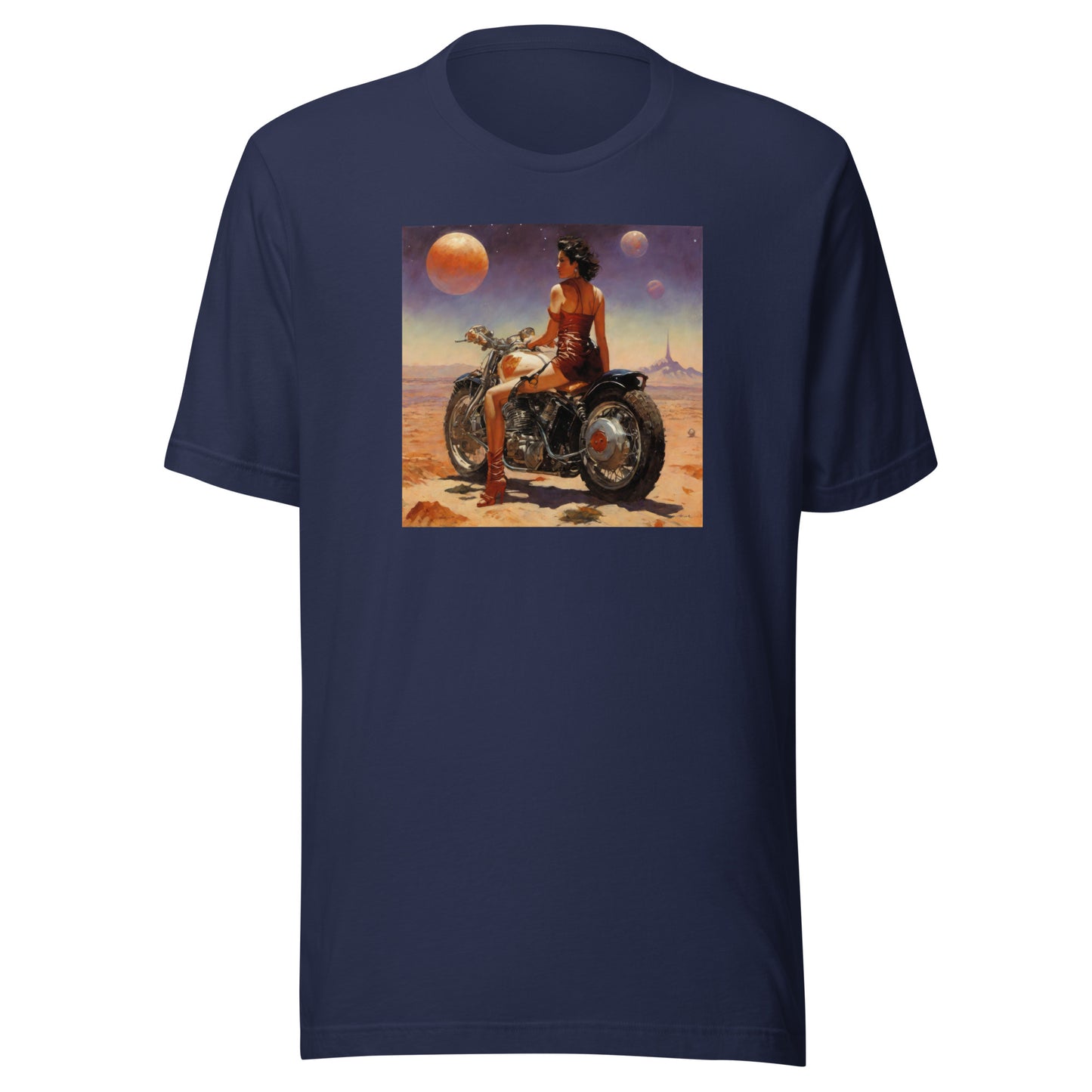 Biker Babe in Space Men's Sci-Fi T-Shirt Navy