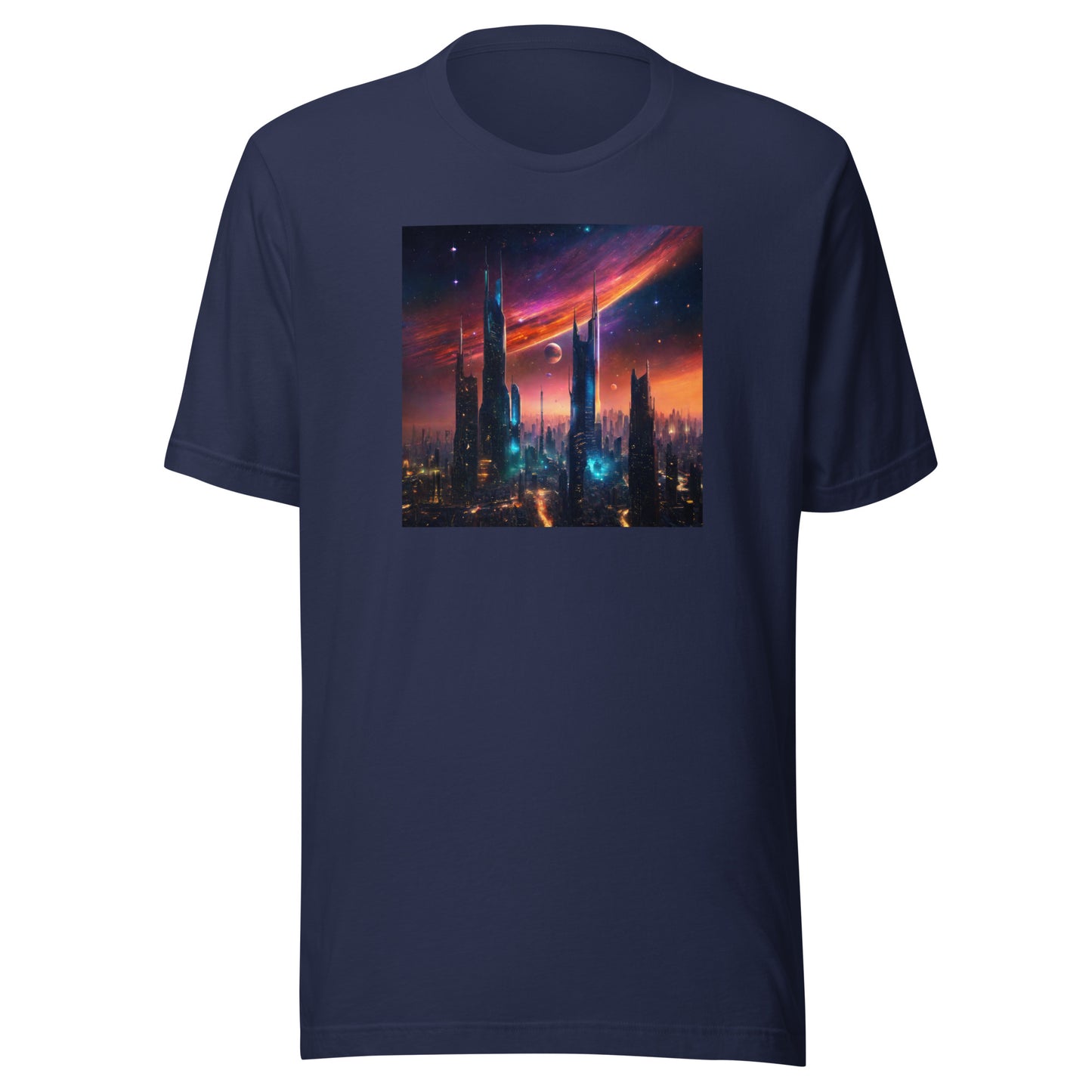 Futuristic Cityscape Men's Graphic Tee Navy