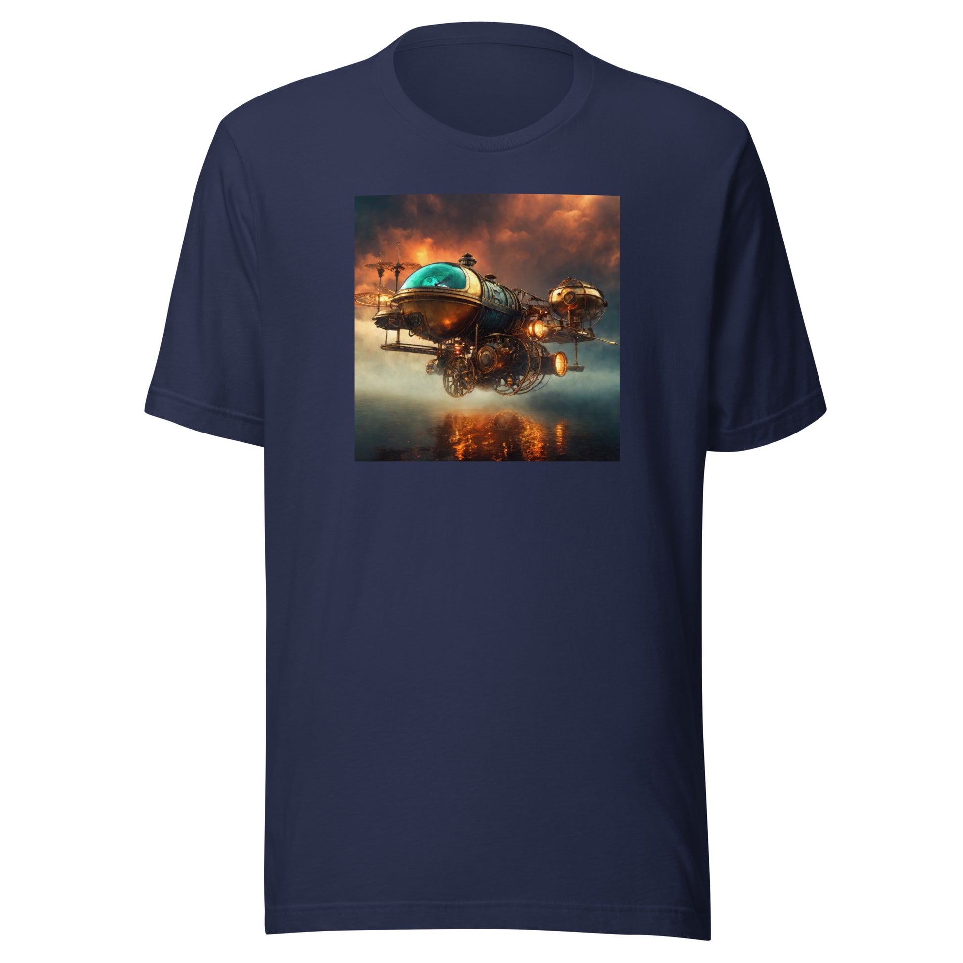 Majestic Sunset Airship Men's Steampunk Tee Navy