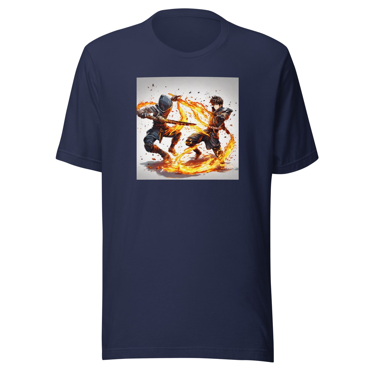 Fire-Dancing Duel Men's Anime T-Shirt Navy