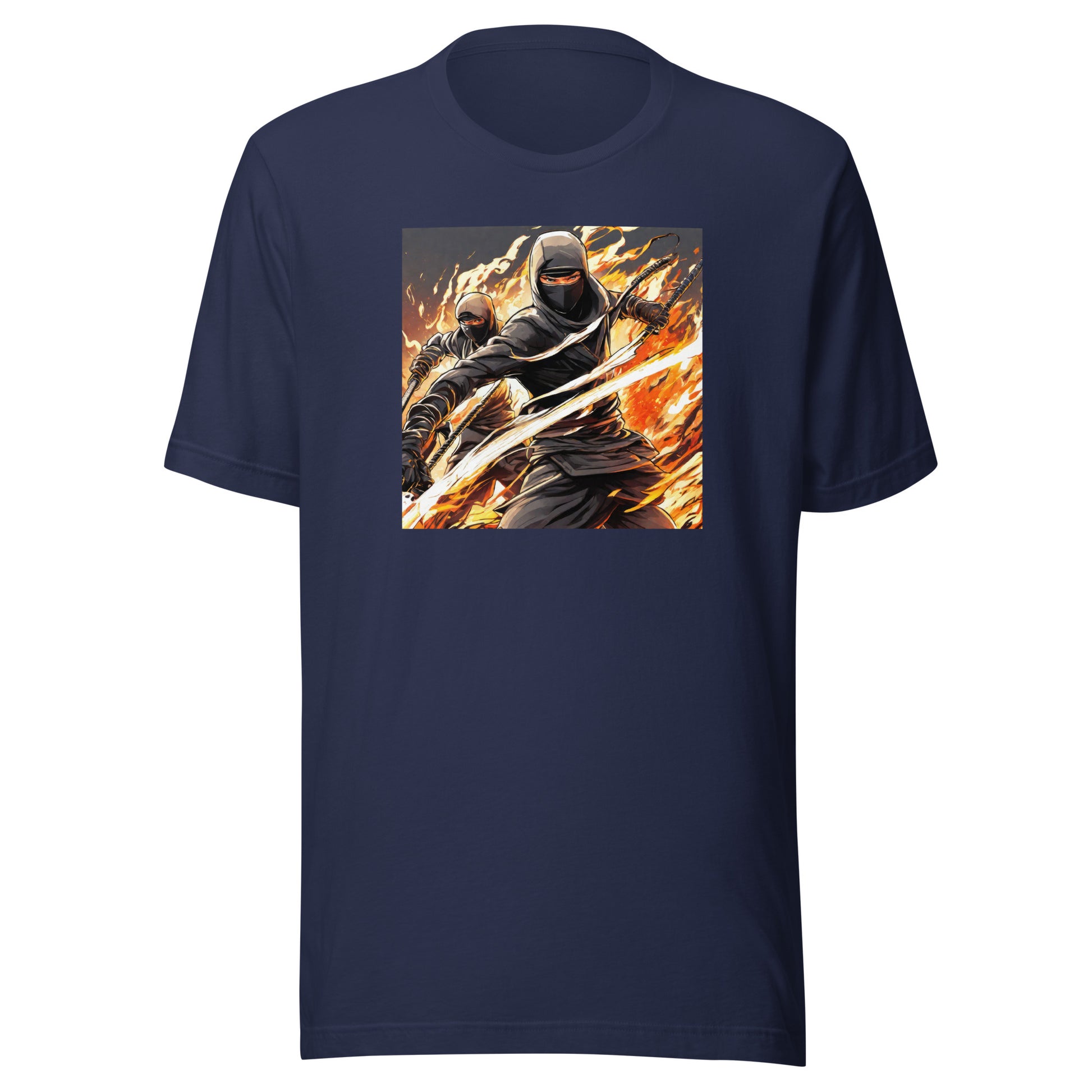 Flame-Wielding Assassin Men's Anime T-Shirt Navy