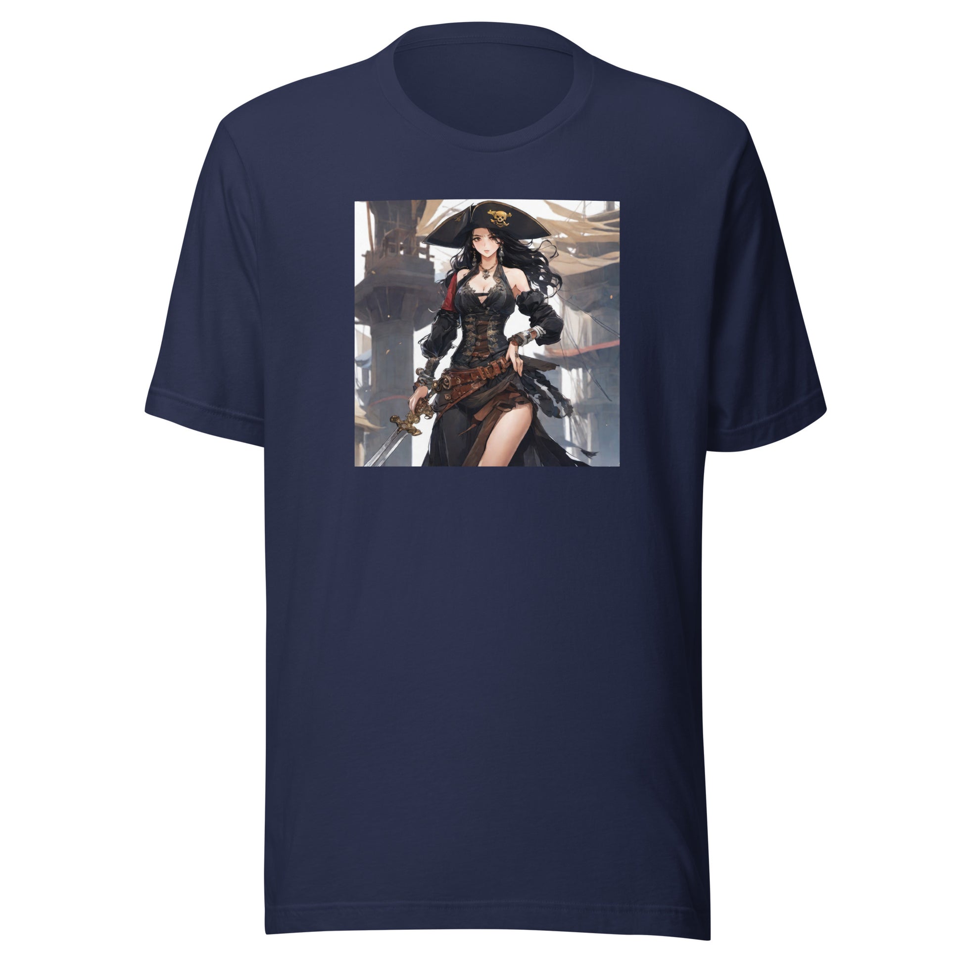 Anime Pirate Queen Men's Graphic Tee Navy