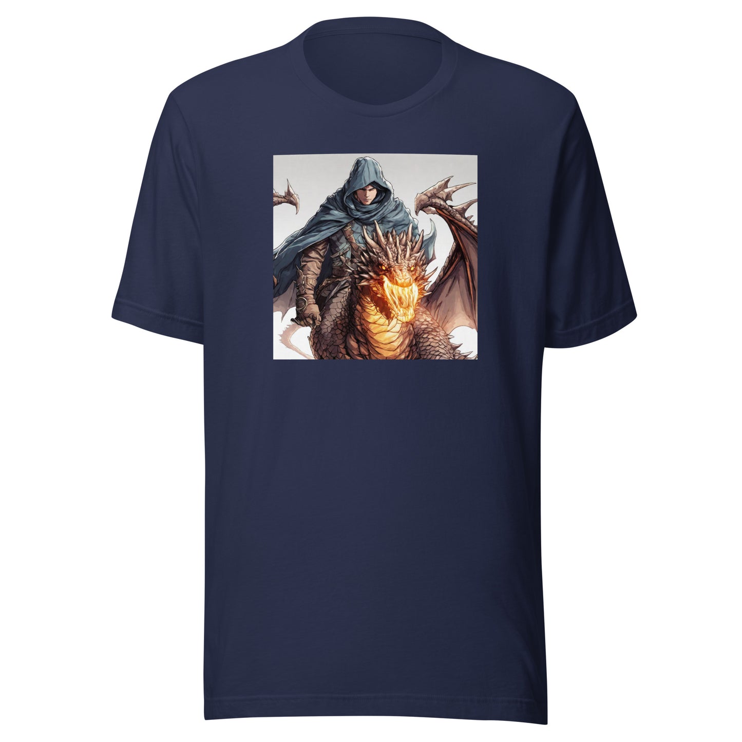 Hooded Knight, Fiery Dragon Men's Anime T-Shirt Navy