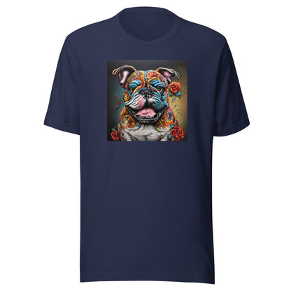 Day of the Dead Bulldog Men's Dog Lover Tee Navy