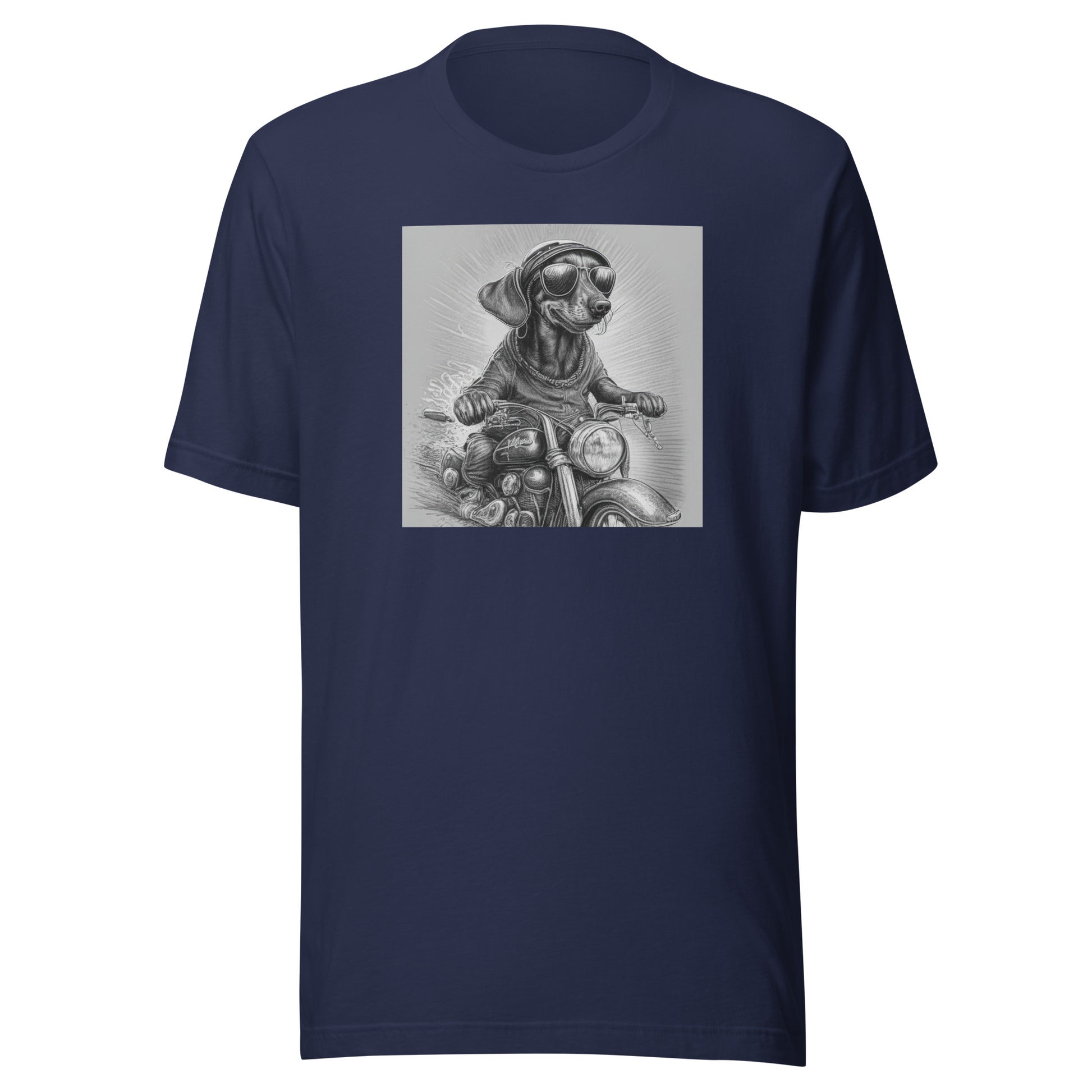 Happy Dachshund Biker Men's Graphic Tee Navy