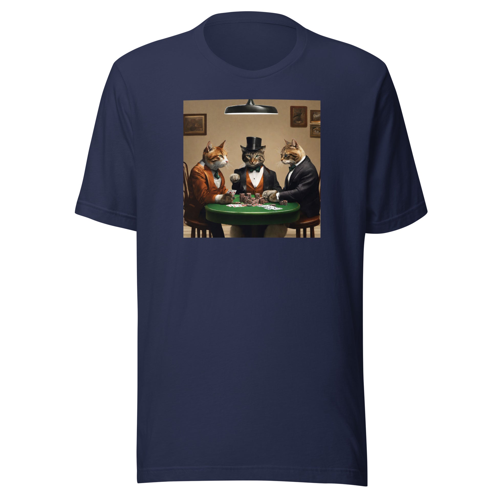 Cats Playing Poker Men's Funny T-Shirt Navy