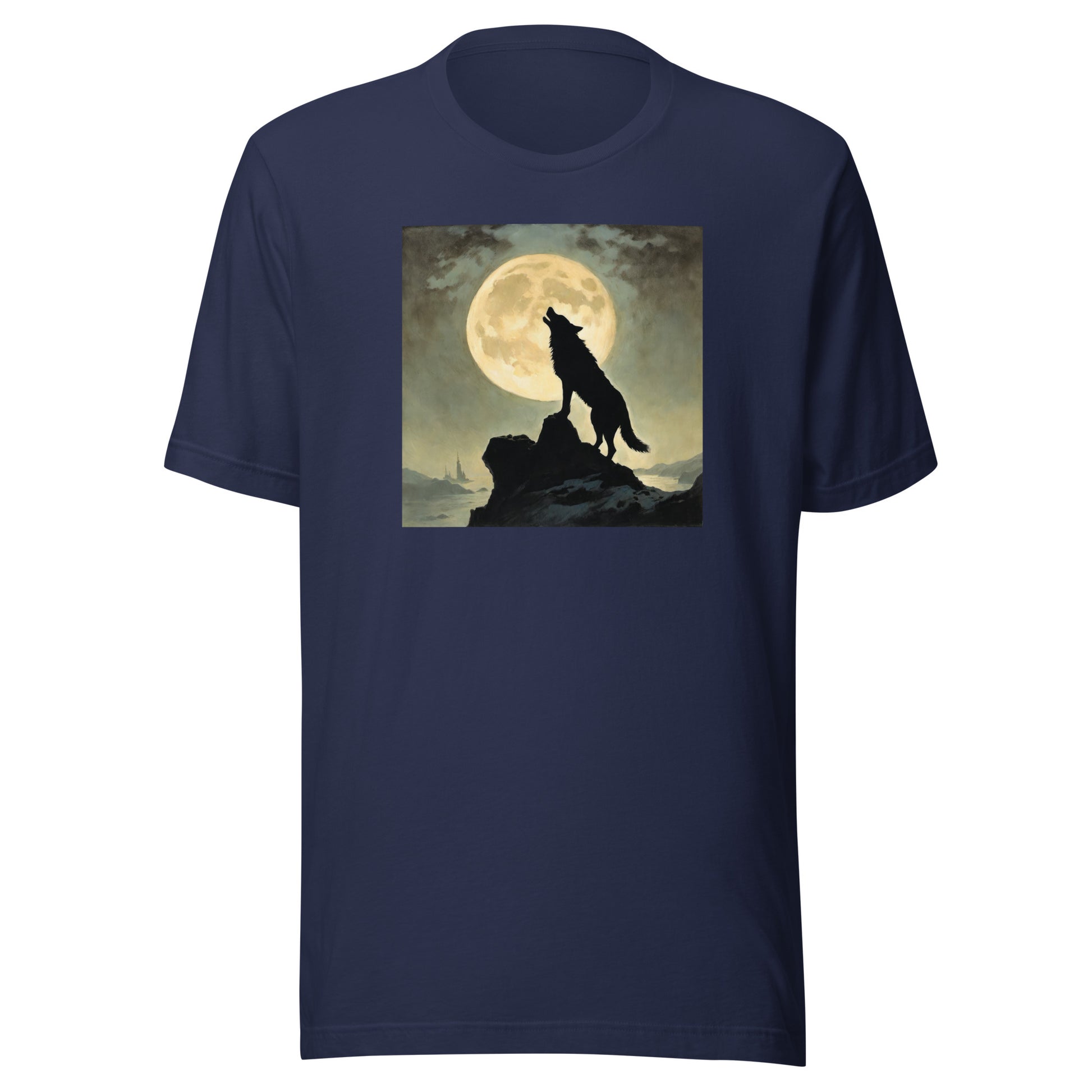 Wolf Howling at Moon Halloween Men's T-Shirt Navy