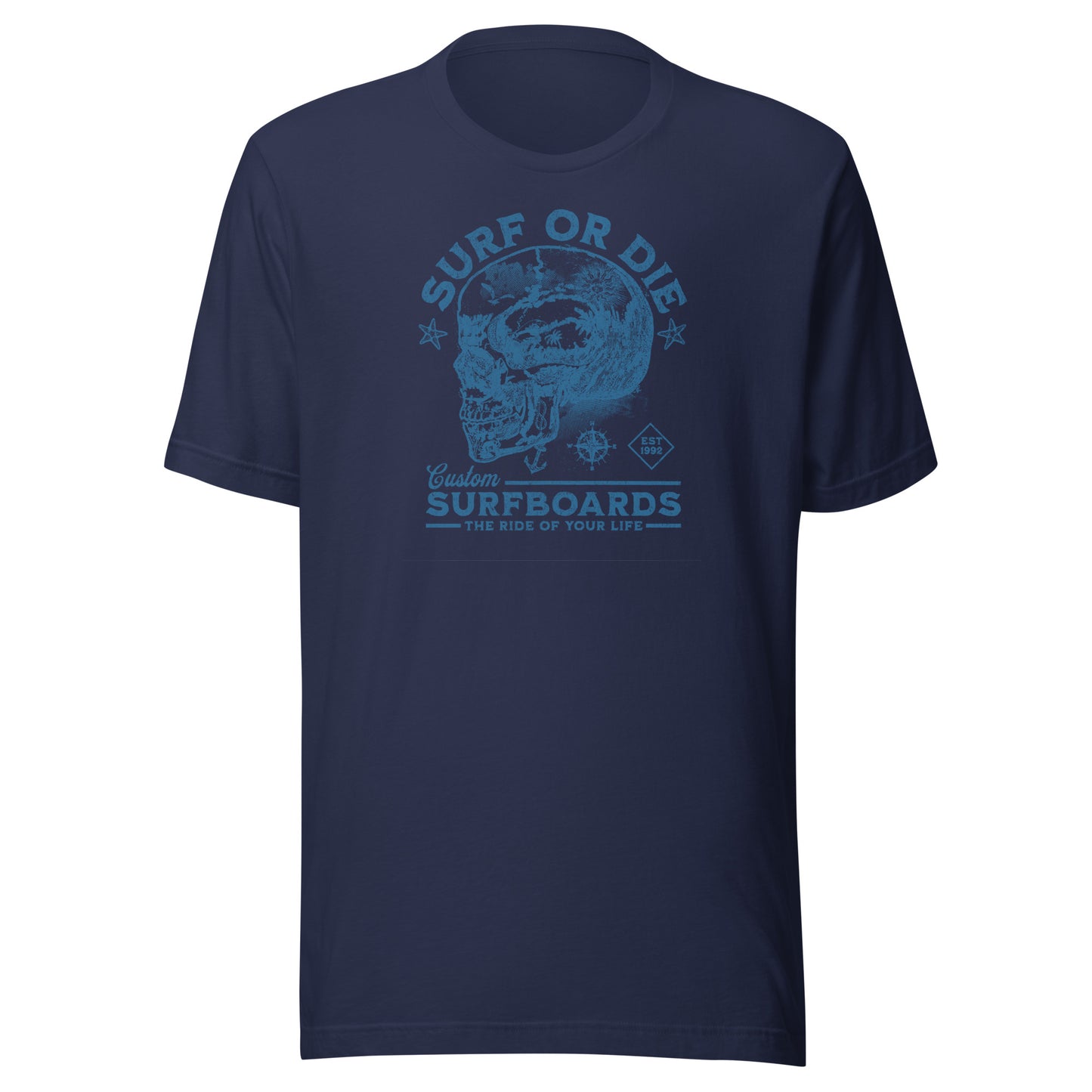 Surf or Die Surfboards Summer T-Shirt for Men Navy