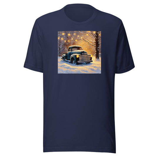 Old Pickup Truck in Winter Scene Christmas Men's T-Shirt Navy