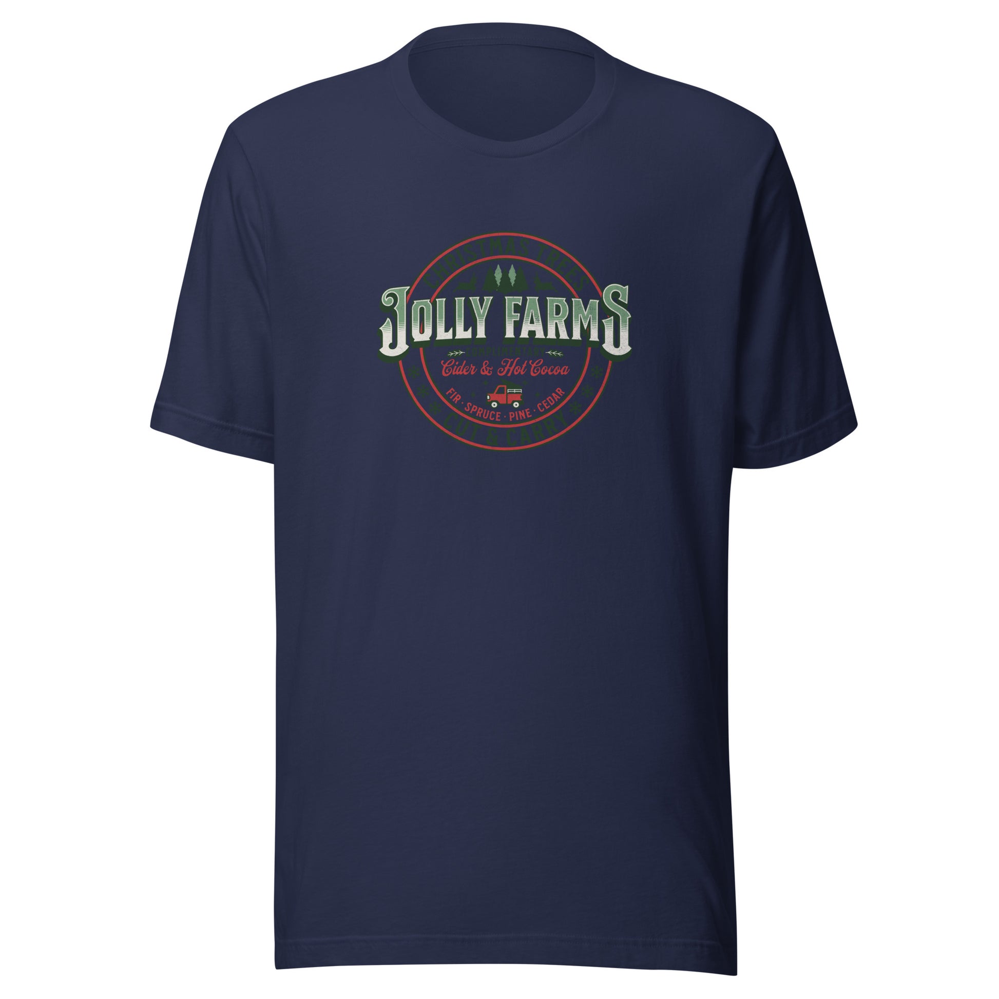 Jolly Farms Christmas Trees Men's Holiday T-Shirt Navy