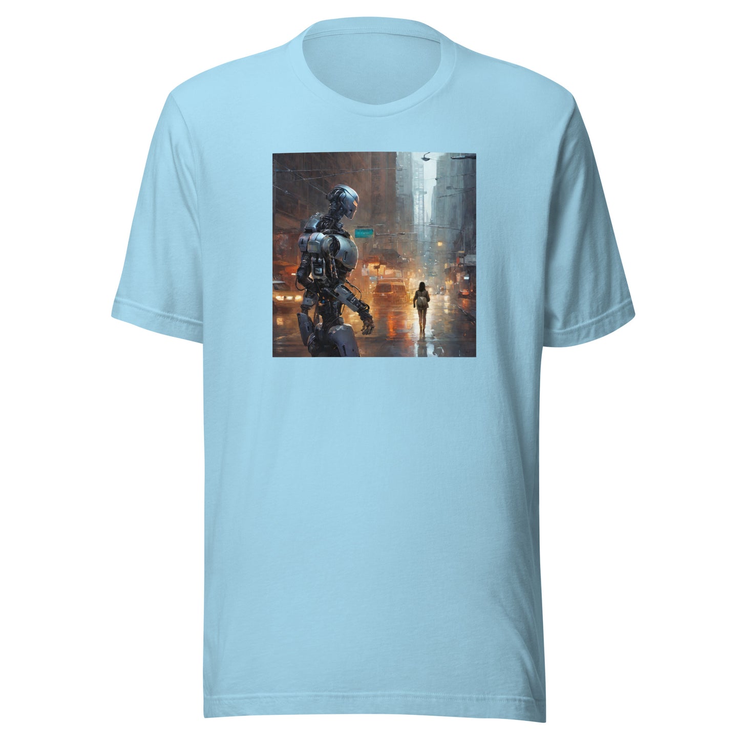 Cyborg in the City Men's Sci-Fi T-Shirt Ocean Blue