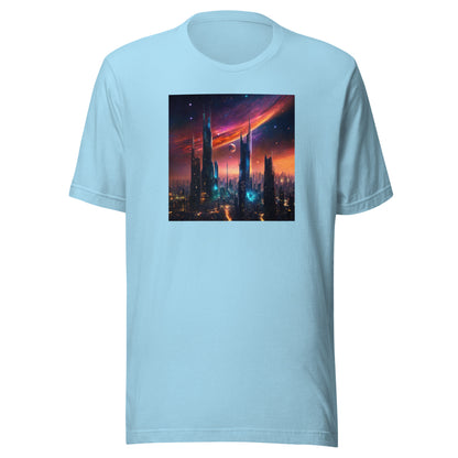 Futuristic Cityscape Men's Graphic Tee Ocean Blue