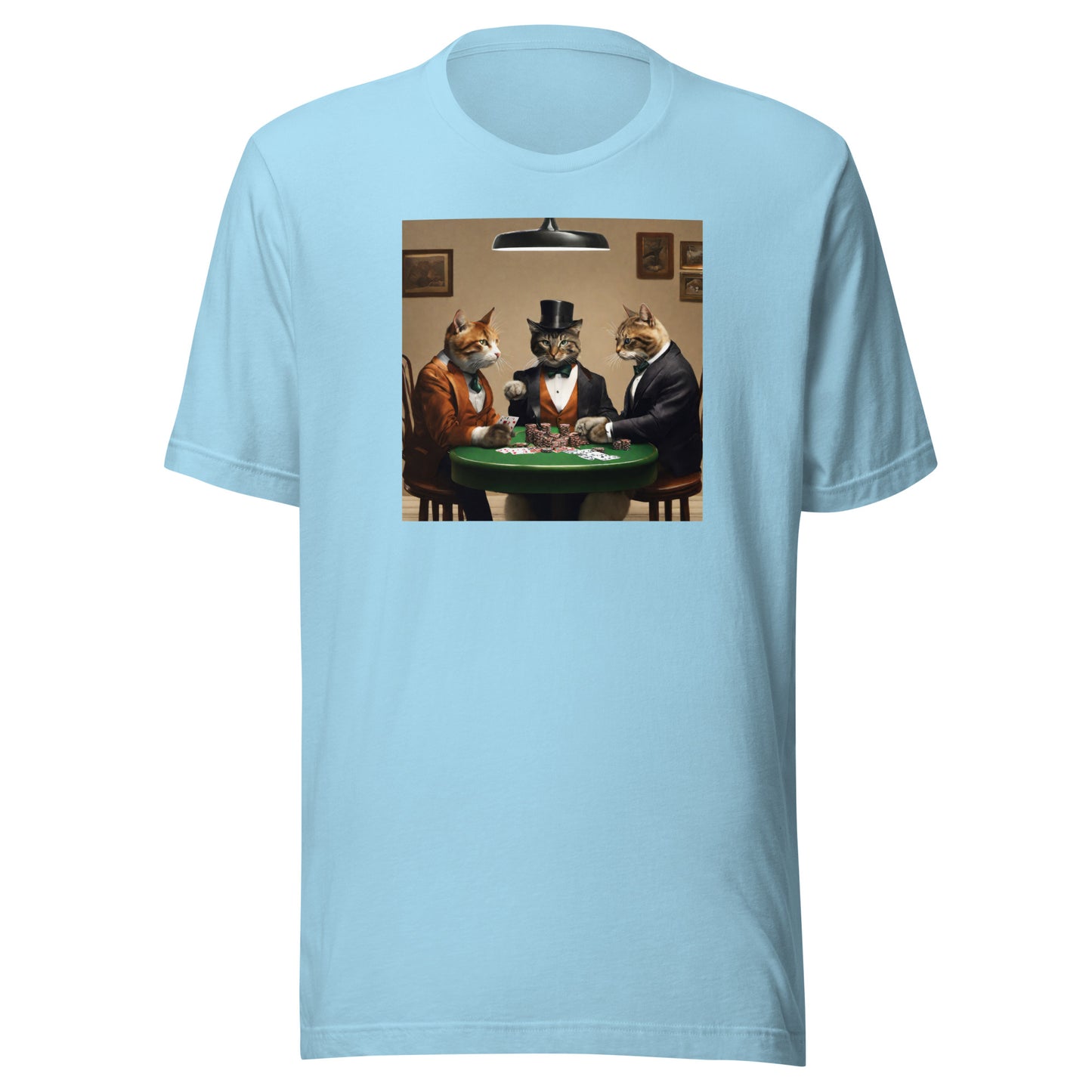 Cats Playing Poker Men's Funny T-Shirt Ocean Blue