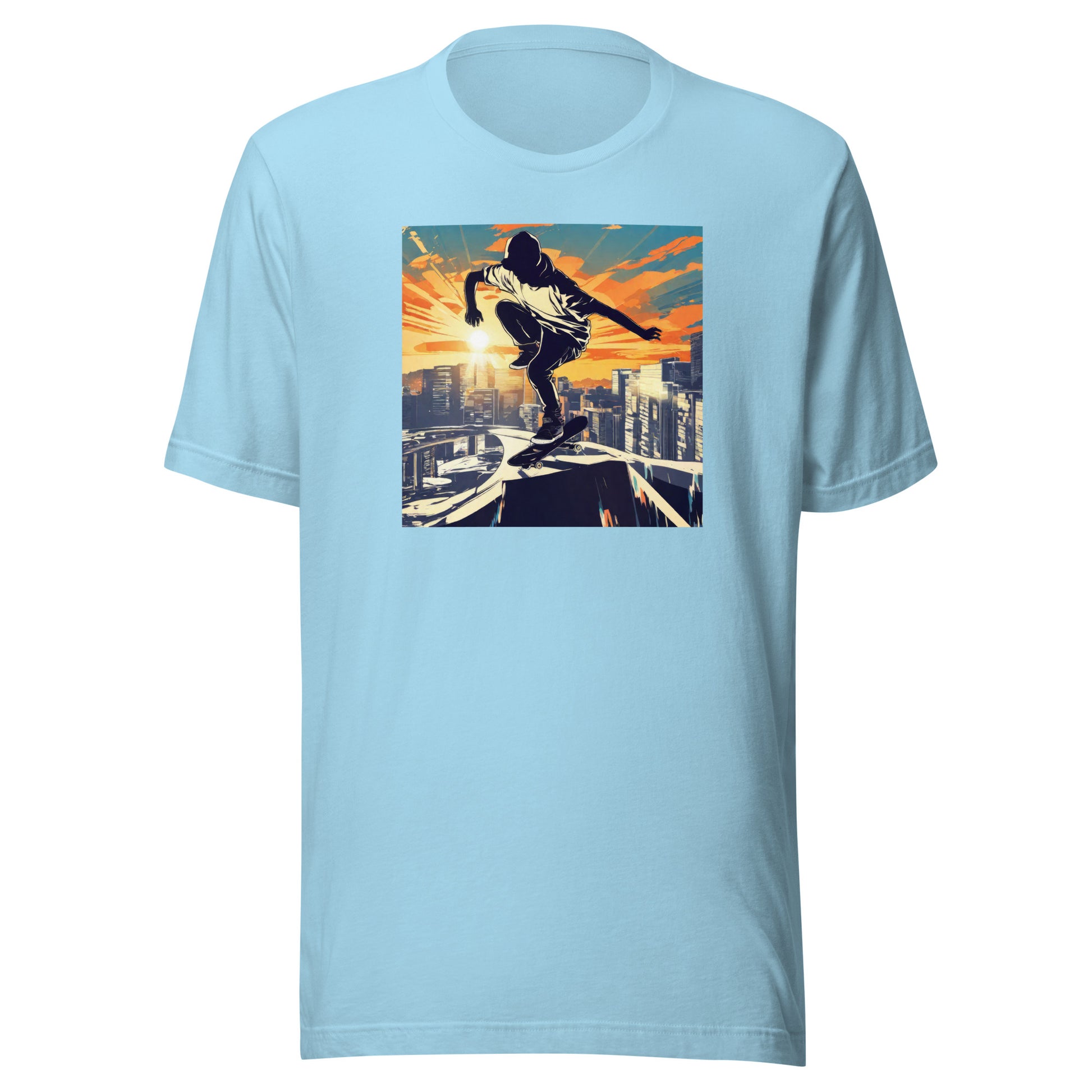 Skateboarding in the City Men's Graphic Tee Ocean Blue