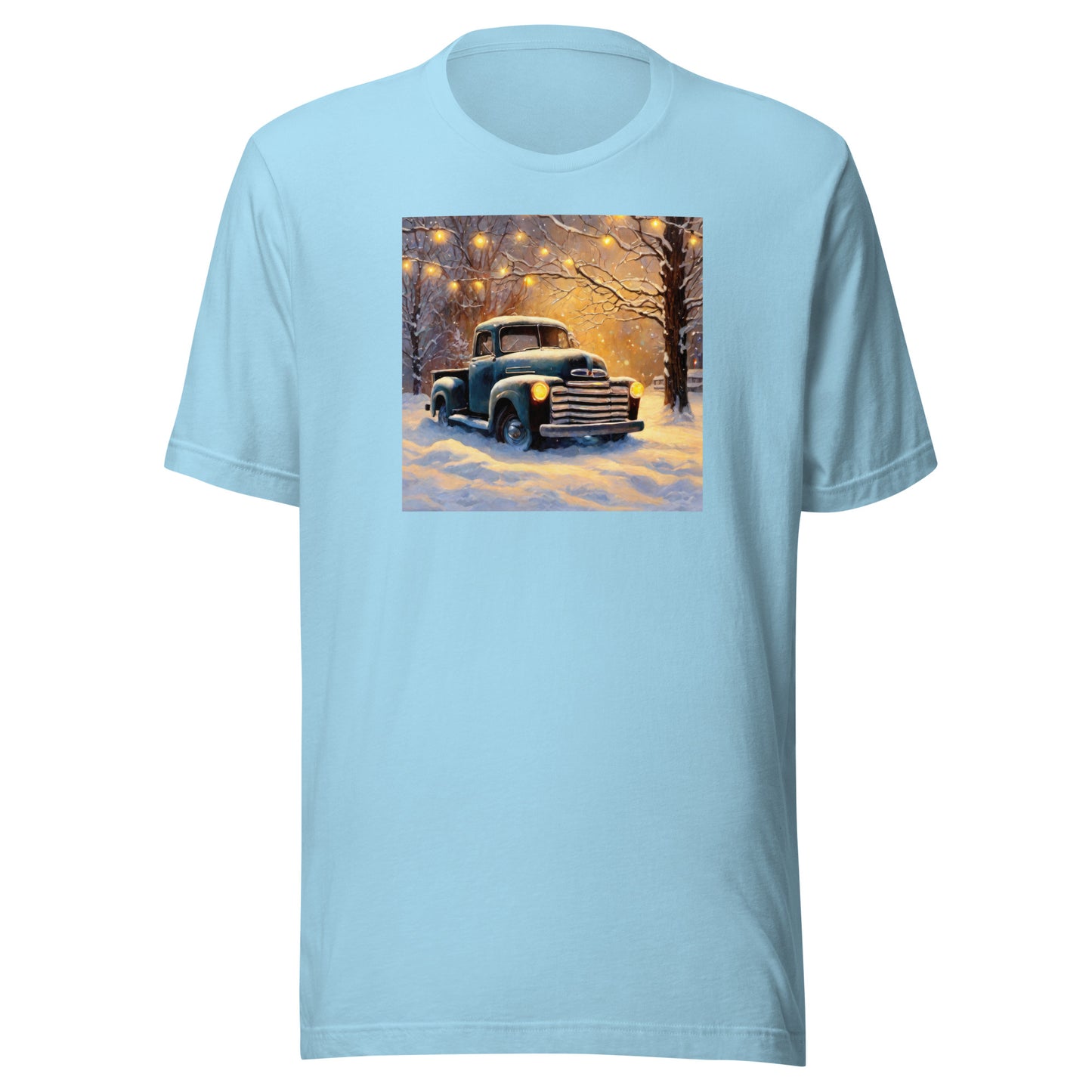 Old Pickup Truck in Winter Scene Christmas Men's T-Shirt Ocean Blue