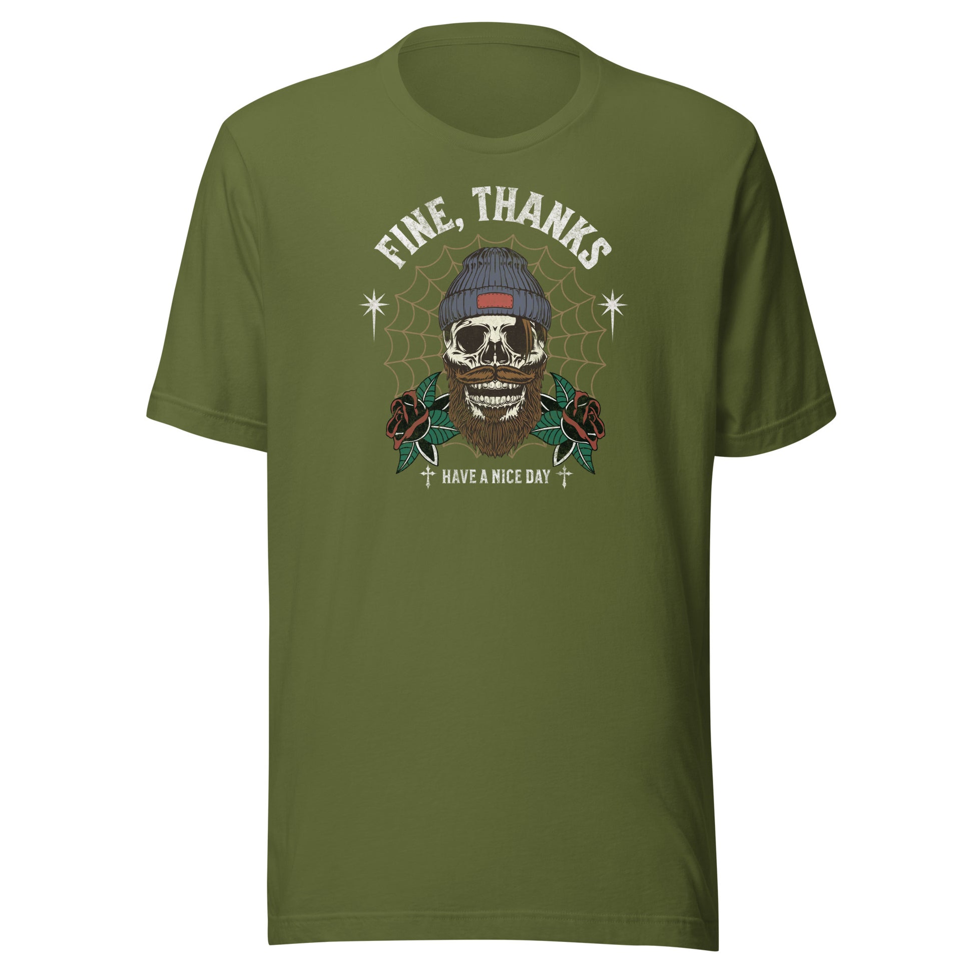 Fine Thanks Skull Men's Funny T-Shirt Olive