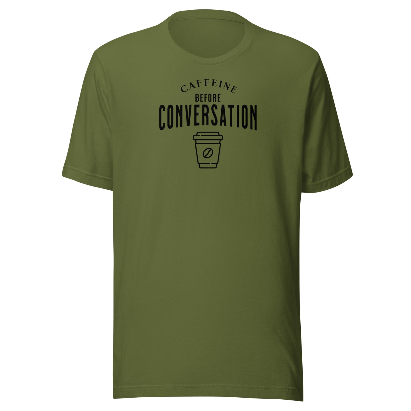 Caffeine Before Conversation Men's Funny T-Shirt Olive