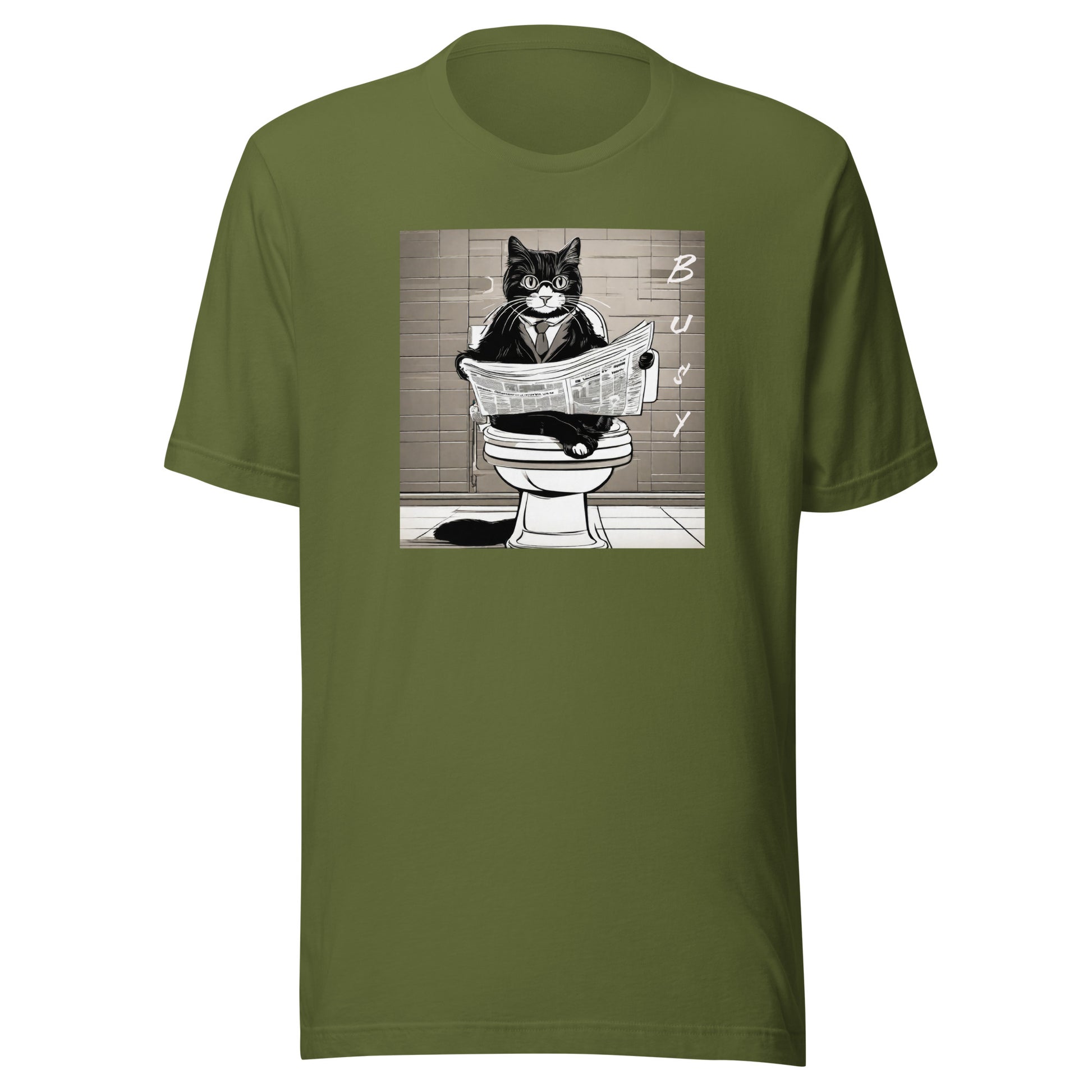 Busy Cat Men's Funny T-Shirt Olive