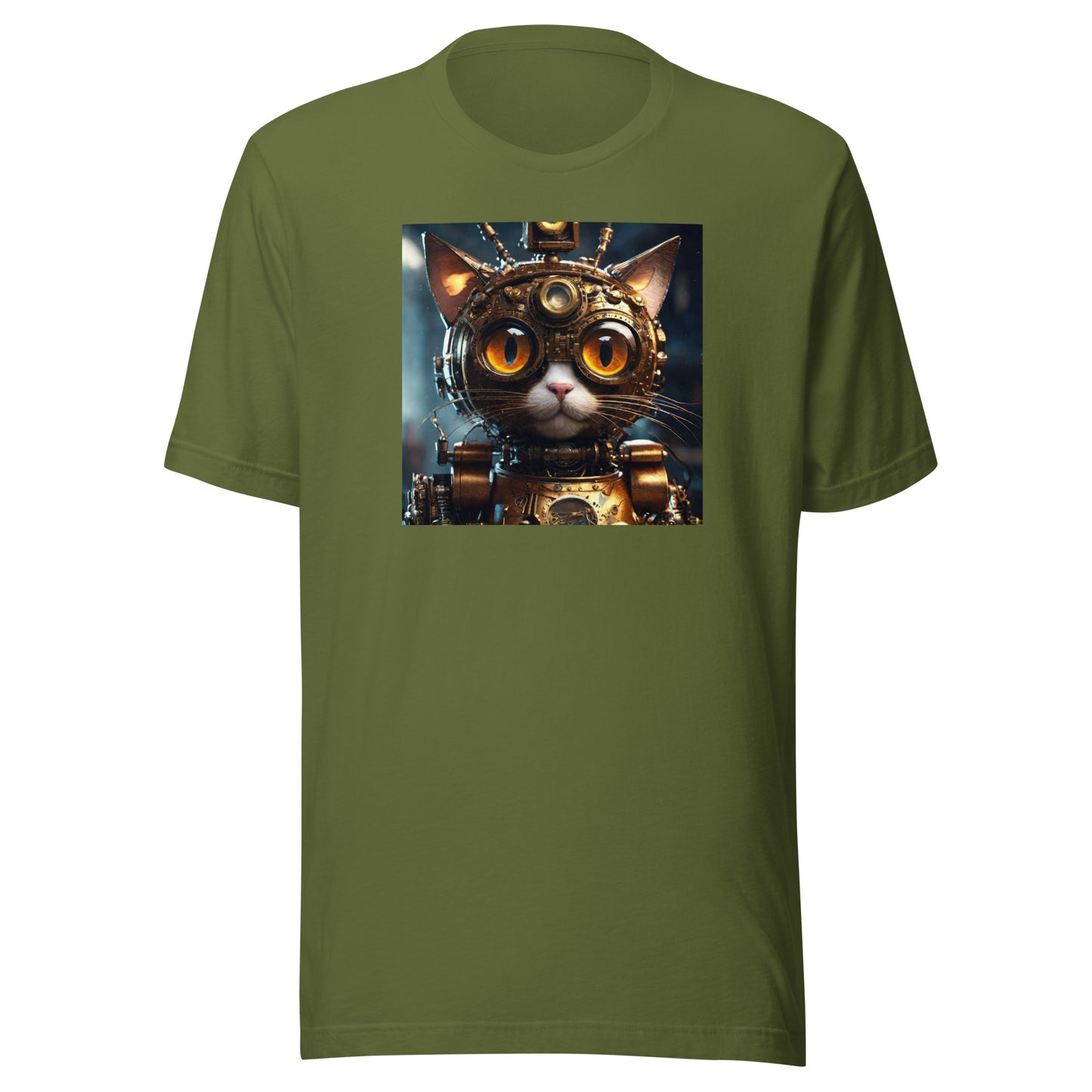 Retro-Futuristic Feline Men's Graphic Tee Olive