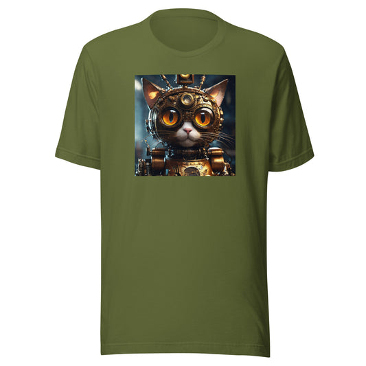 Retro-Futuristic Feline Men's Graphic Tee Olive