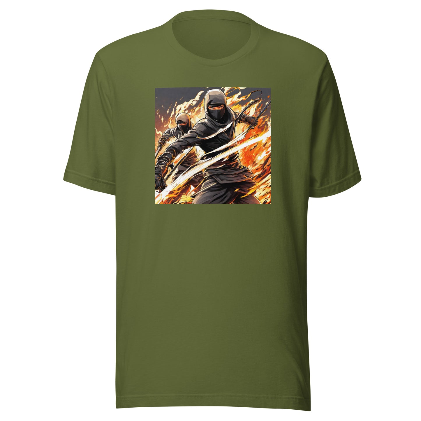 Flame-Wielding Assassin Men's Anime T-Shirt Olive