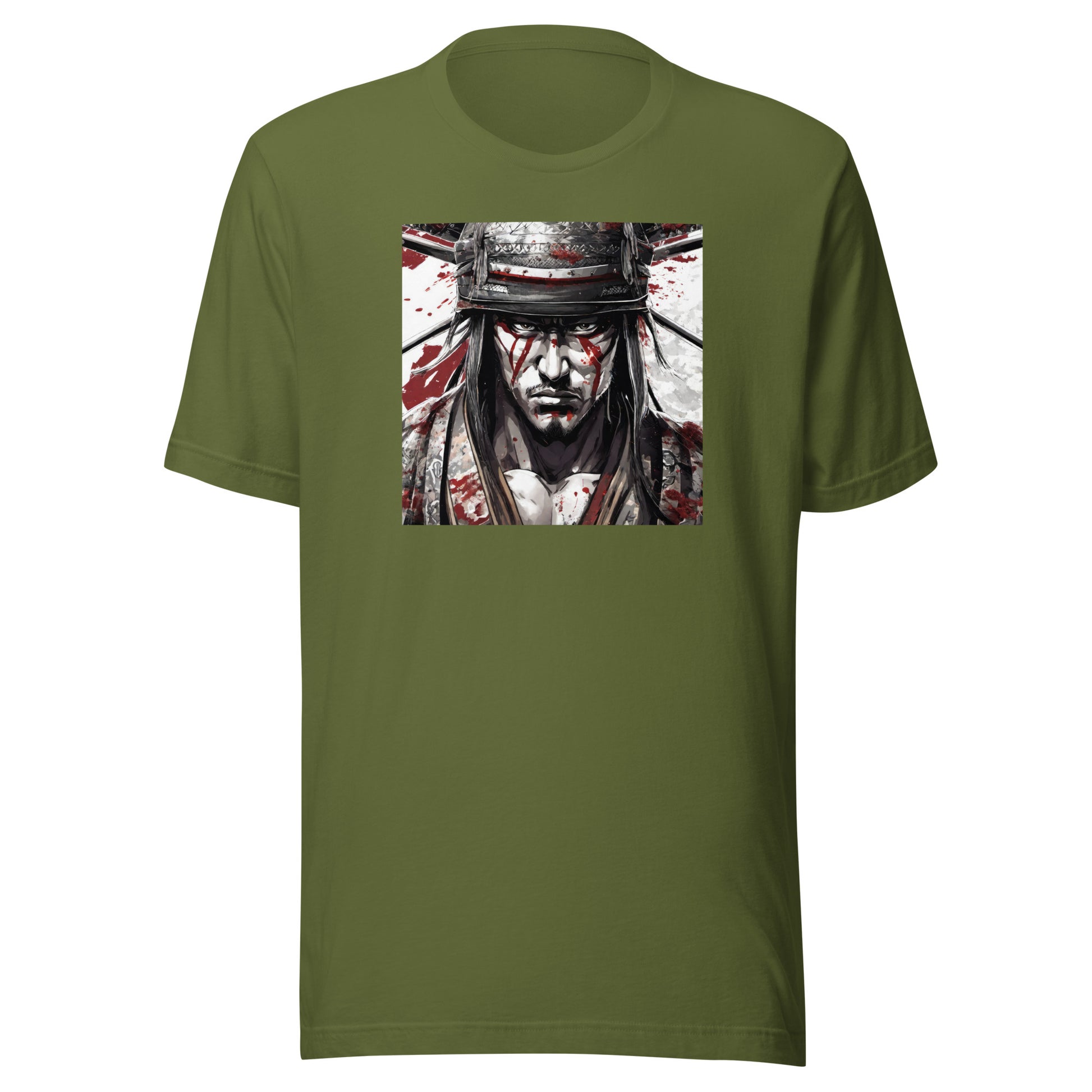 Battle-Worn Warrior Men's Anime T-Shirt Olive