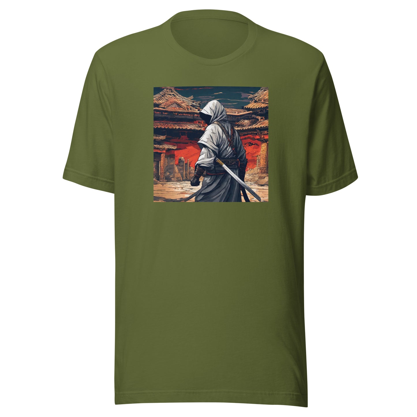 Shadowy Samurai Men's Anime T-Shirt Olive