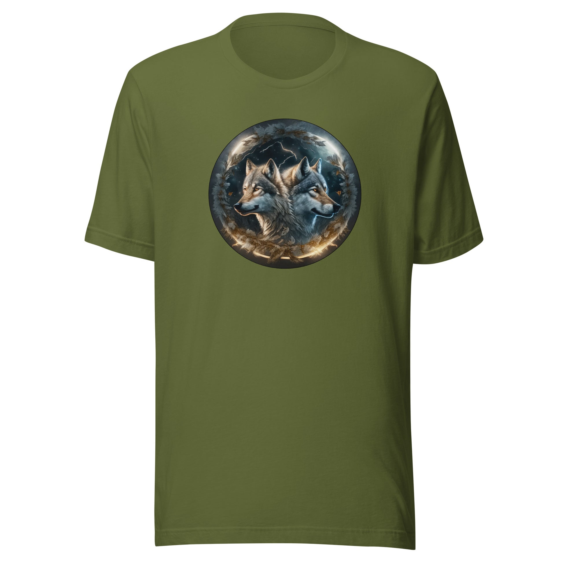 Twin Spirit Wolves Men's Graphic Men's Tee Olive