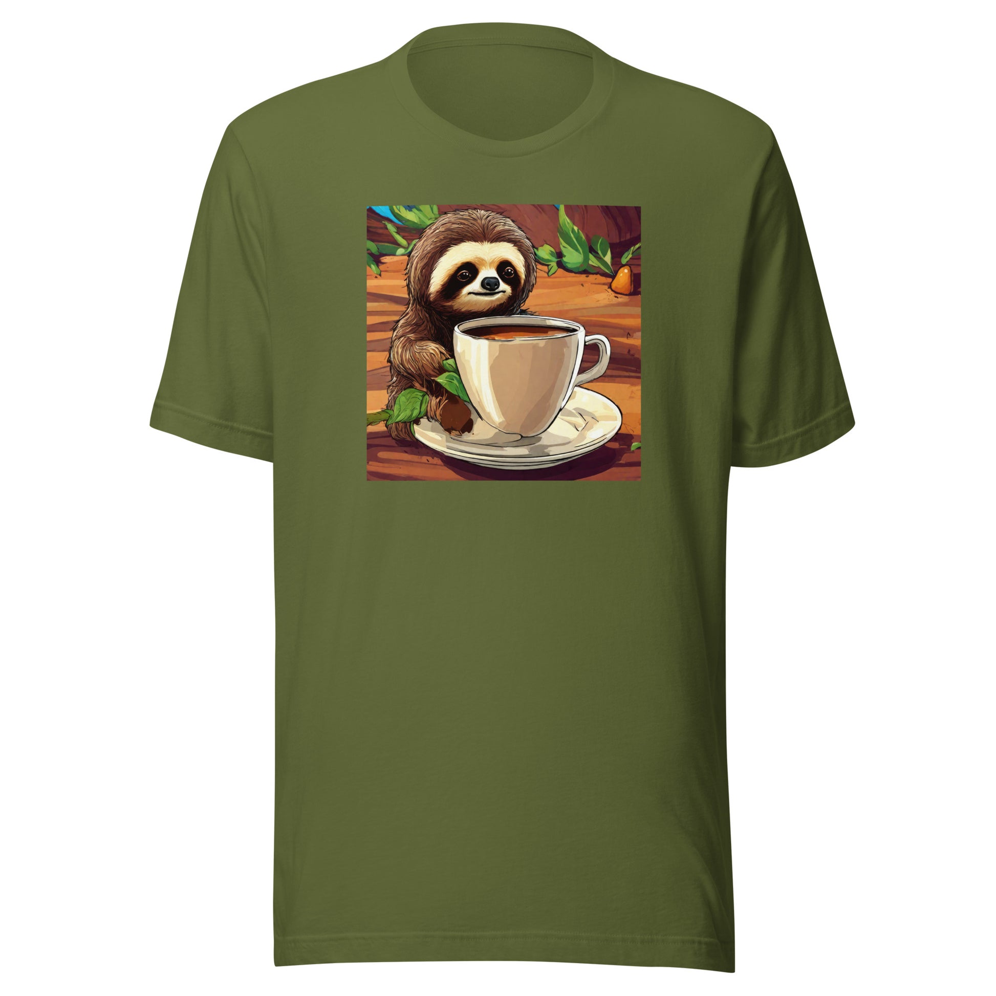 Slow Morning Men's Funny Sloth T-Shirt Olive