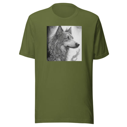 Serene Wolf Men's Graphic Tee Olive