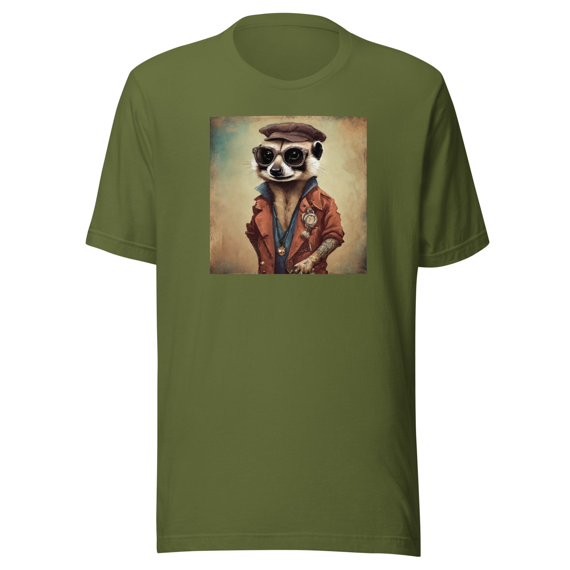 Hipster Ferret with Tattoos Men's Funny T-Shirt Olive