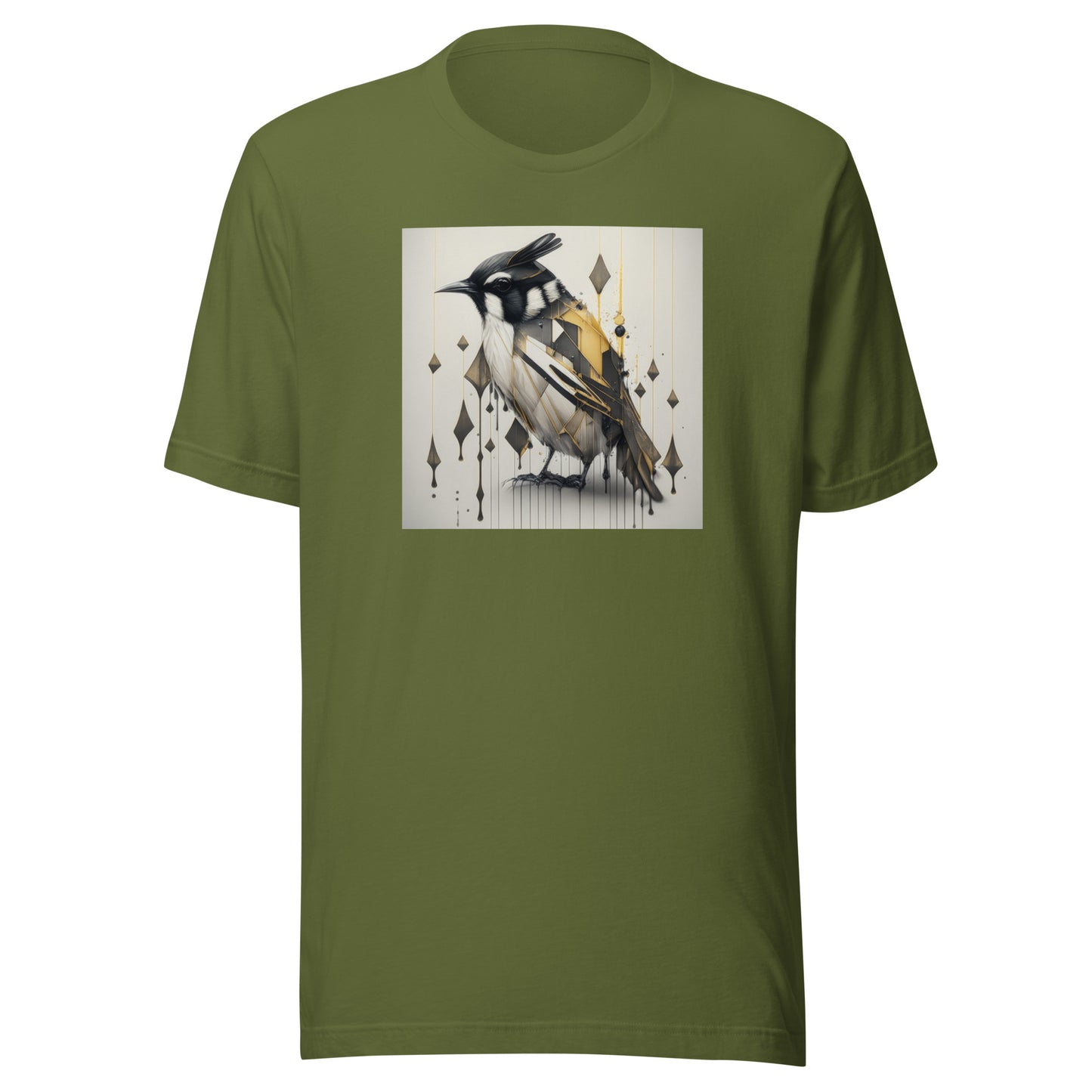 Geometric Chickadee Bird Men's Graphic Tee Olive