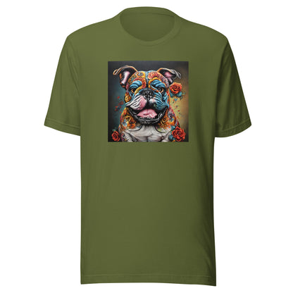 Day of the Dead Bulldog Men's Dog Lover Tee Olive