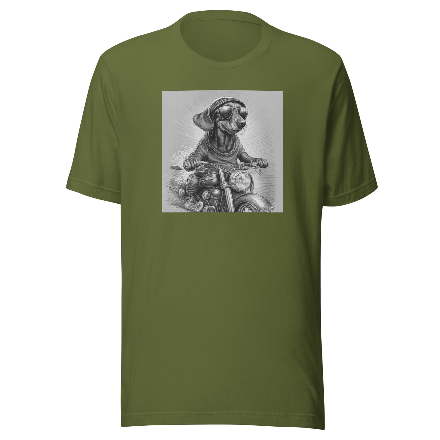 Happy Dachshund Biker Men's Graphic Tee Olive