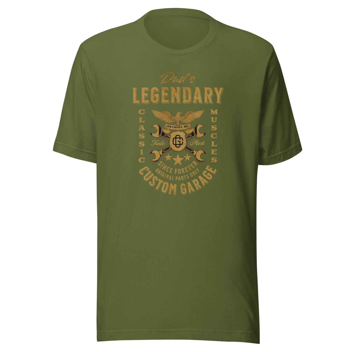 Dad's Legendary Custom Garage T-Shirt Gift for Dad Olive