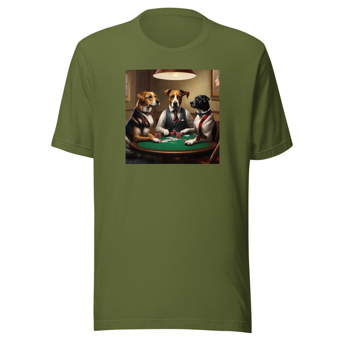 Poker Playing Pooches Men's Funny T-Shirt Olive