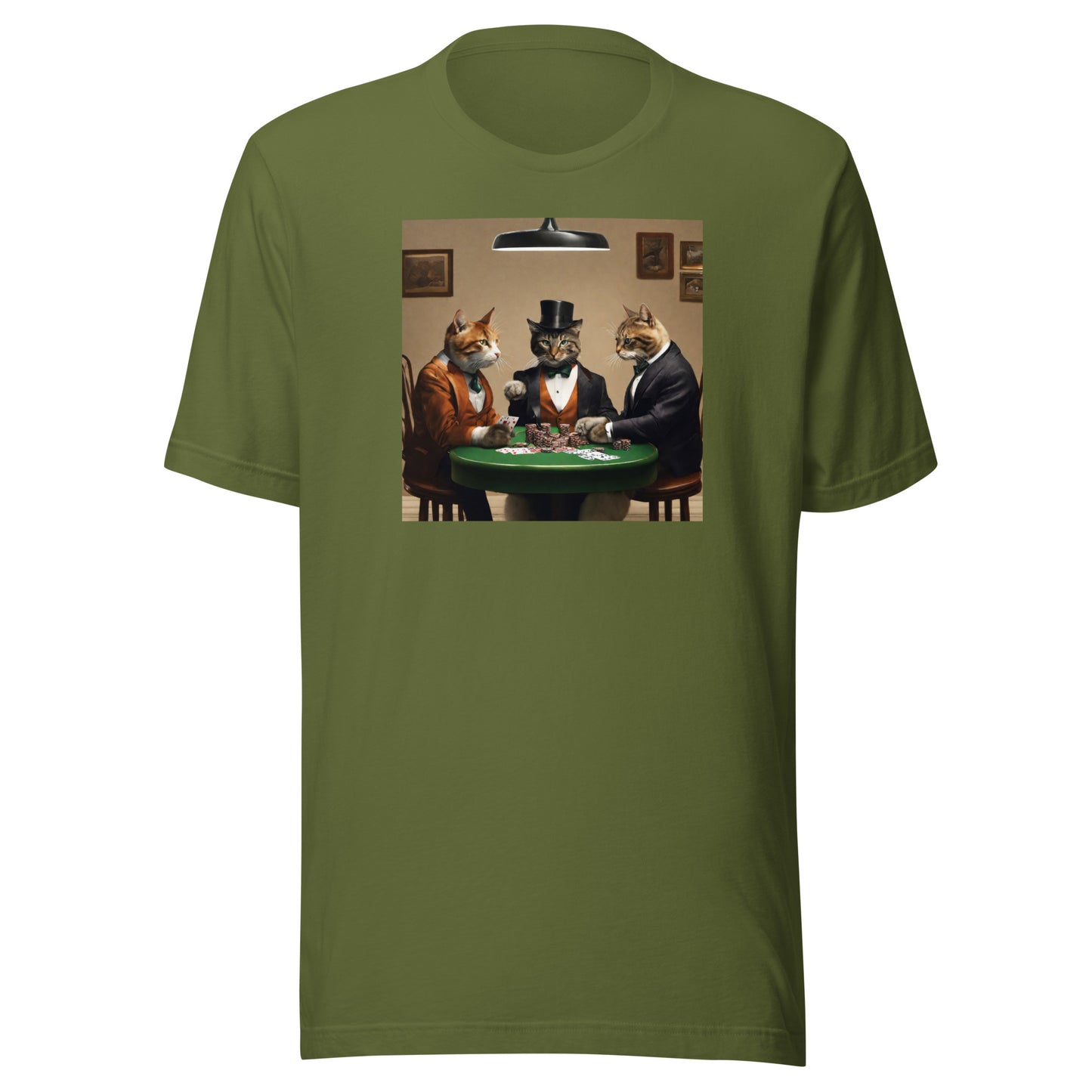 Cats Playing Poker Men's Funny T-Shirt Olive