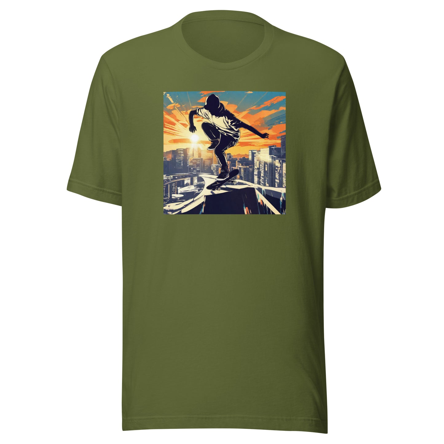 Skateboarding in the City Men's Graphic Tee Olive