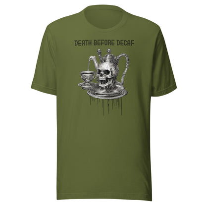 Death Before Decaf Men's Funny Shirt Olive