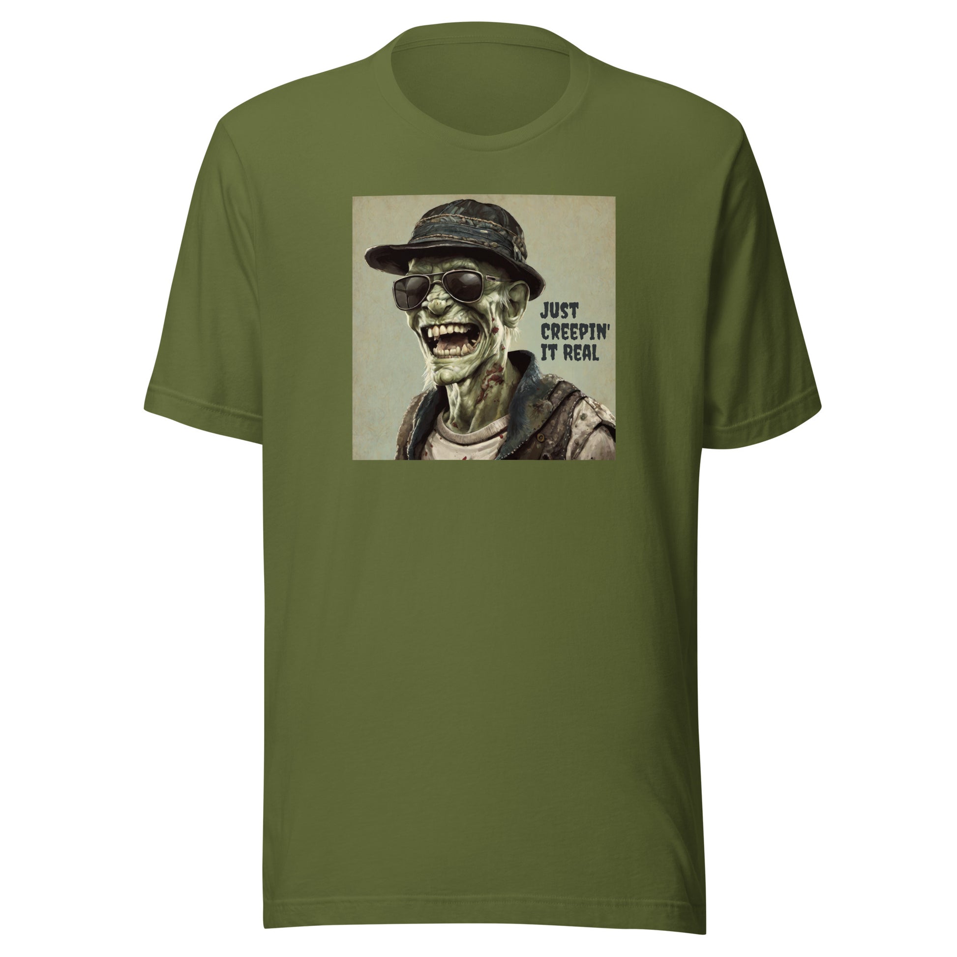 Just Creepin' It Real Men's Zombie T-Shirt for Halloween Olive