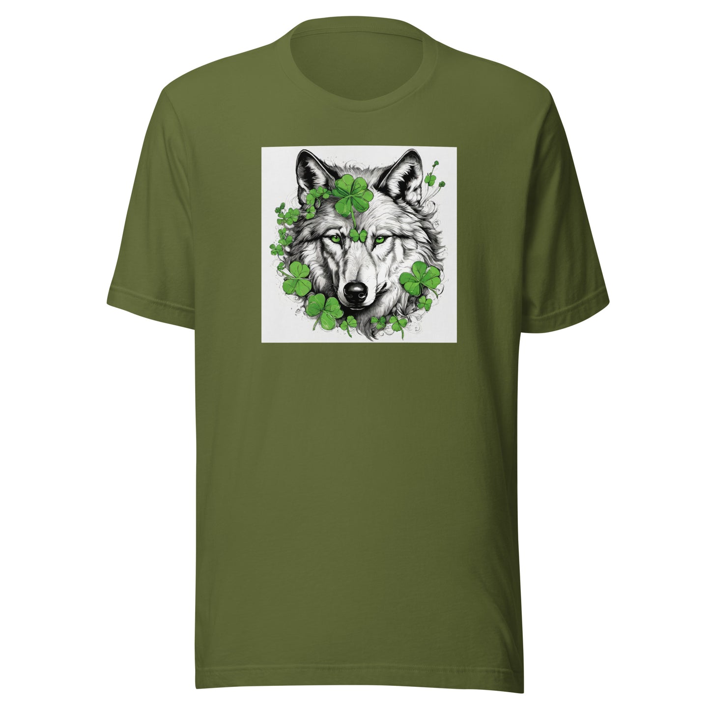 Wolf & Shamrock Lucky St Patrick's Day Men's T-Shirt Olive