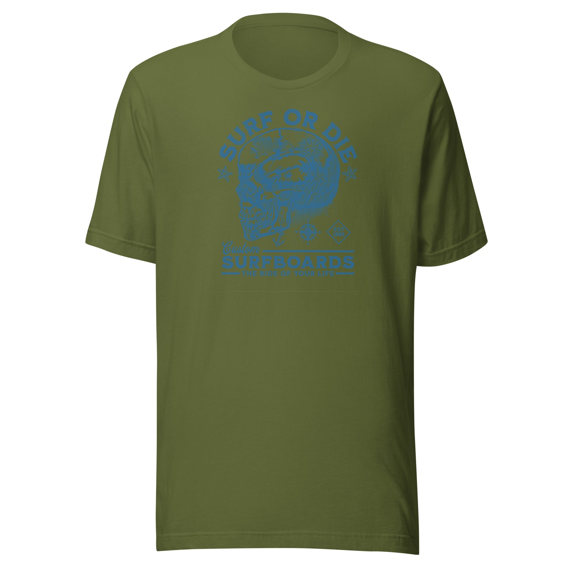 Surf or Die Surfboards Summer T-Shirt for Men Olive