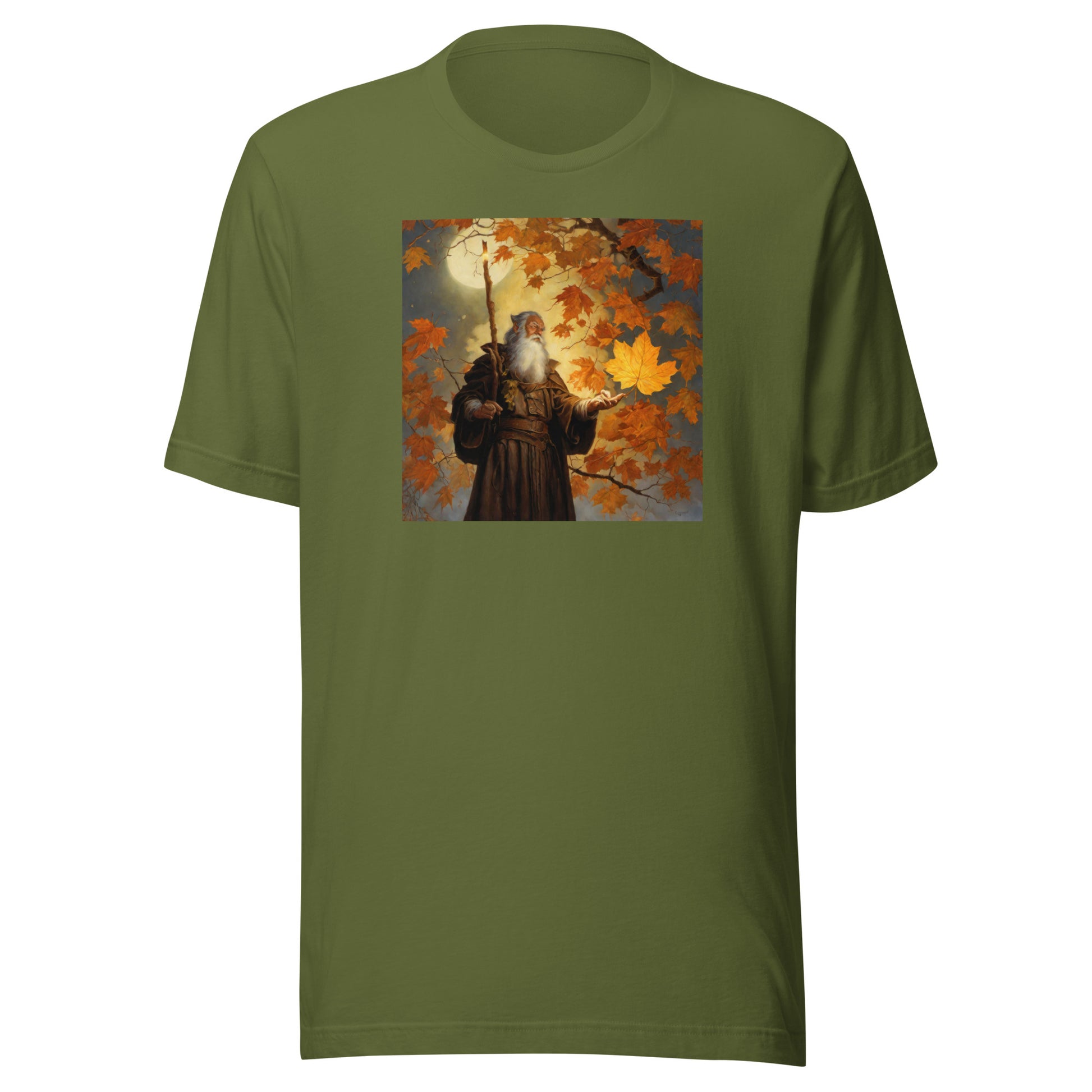 Mage Conjuring Fall Leaves Men's T-Shirt Olive