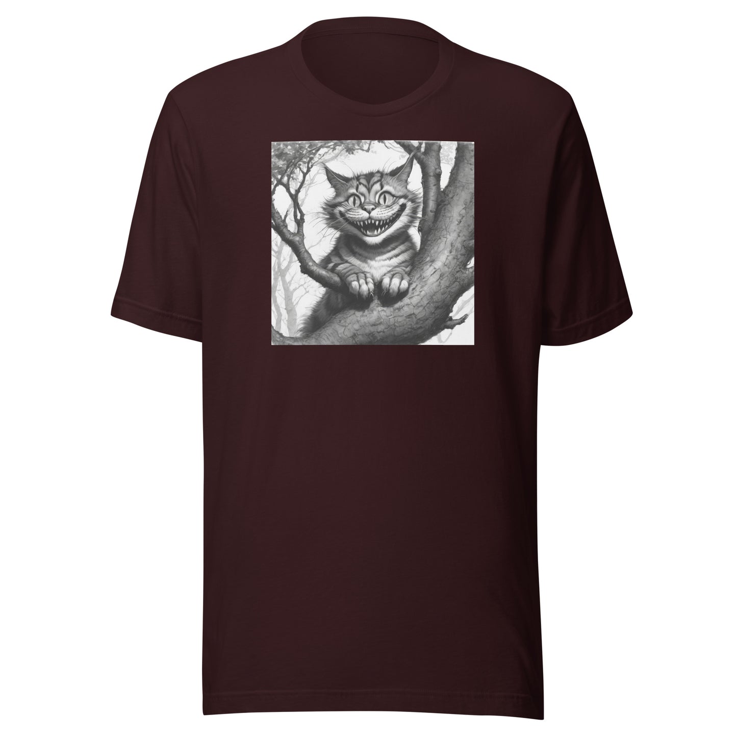 Cheshire Cat in a Tree Men's Alice in Wonderland T-Shirt Oxblood Black