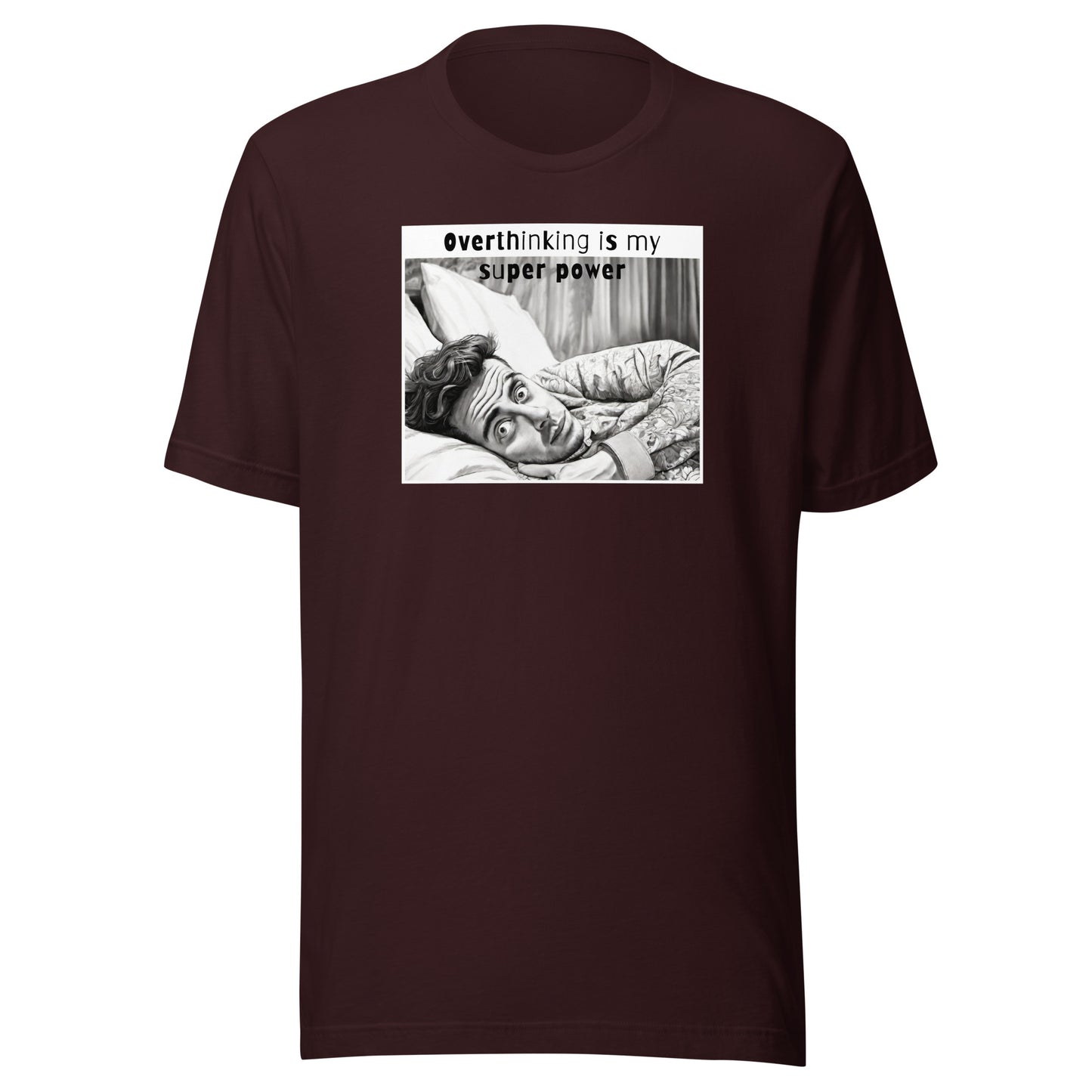 Overthinking Insomniac Men's Funny T-Shirt Oxblood Black