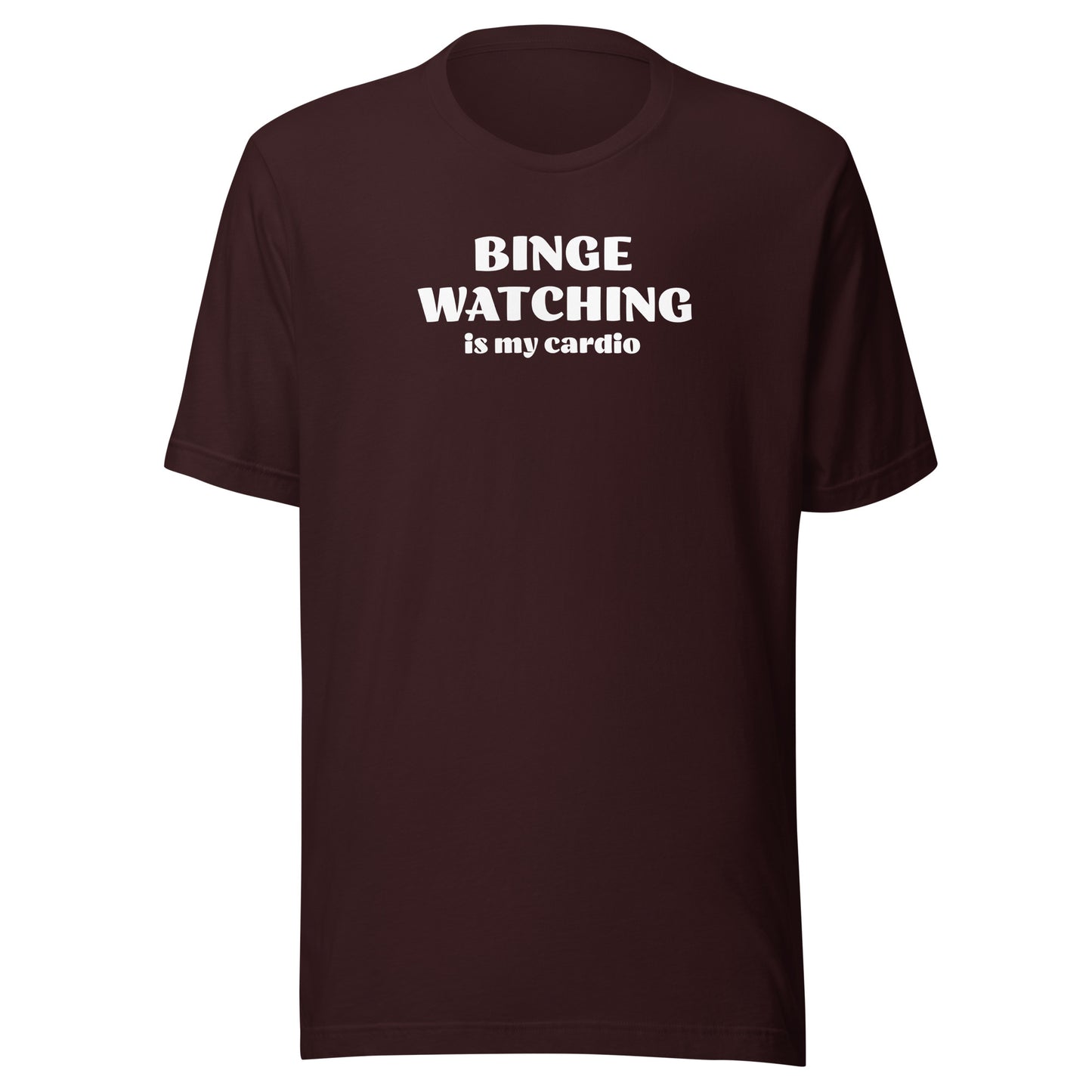 Binge Watching is my Cardio Men's Funny Text T-Shirt Oxblood Black