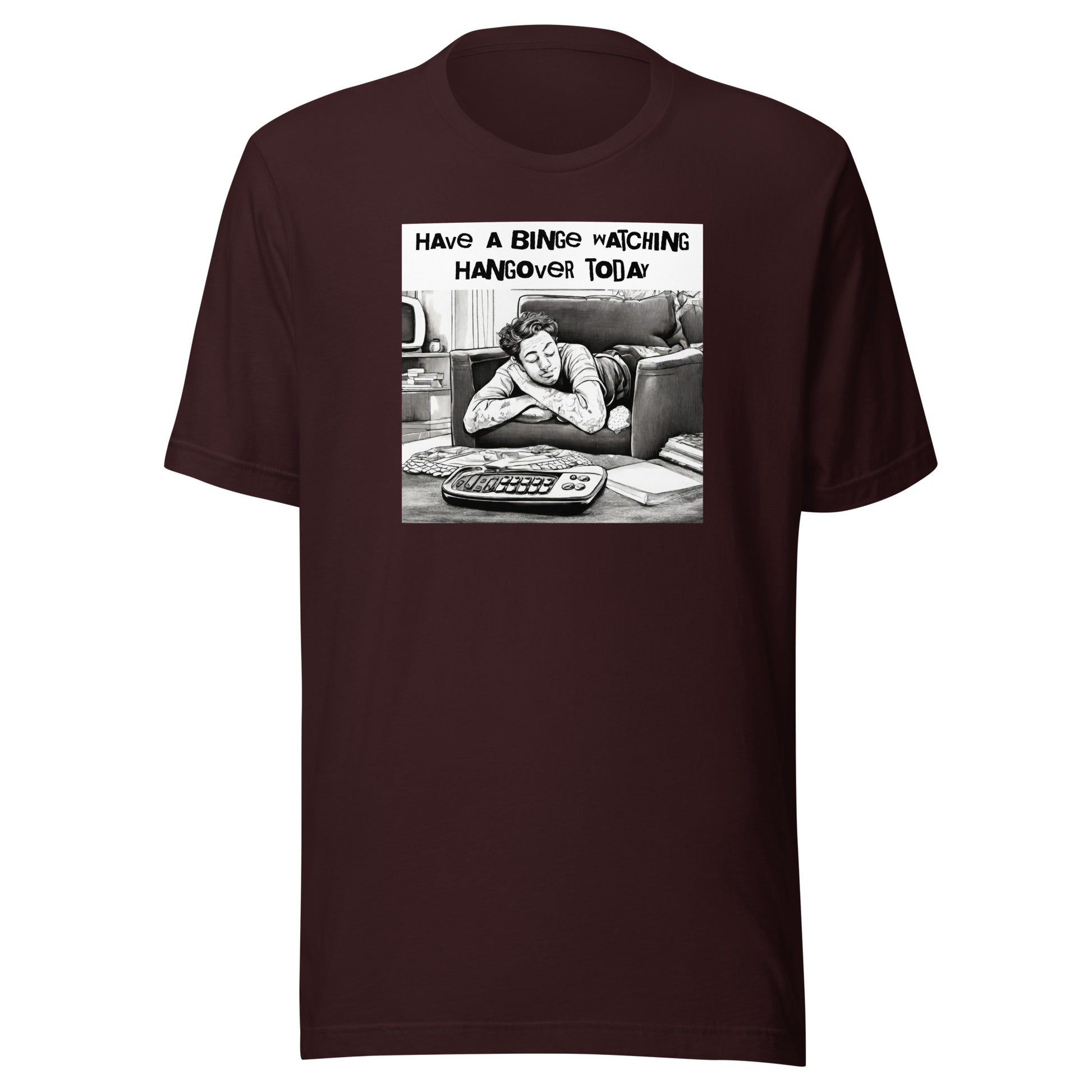 Binge Watching Hangover Men's Funny T-Shirt Oxblood Black