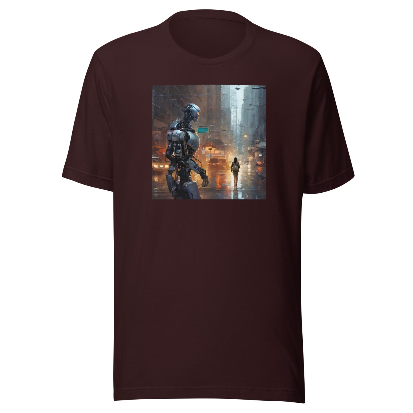 Cyborg in the City Men's Sci-Fi T-Shirt Oxblood Black